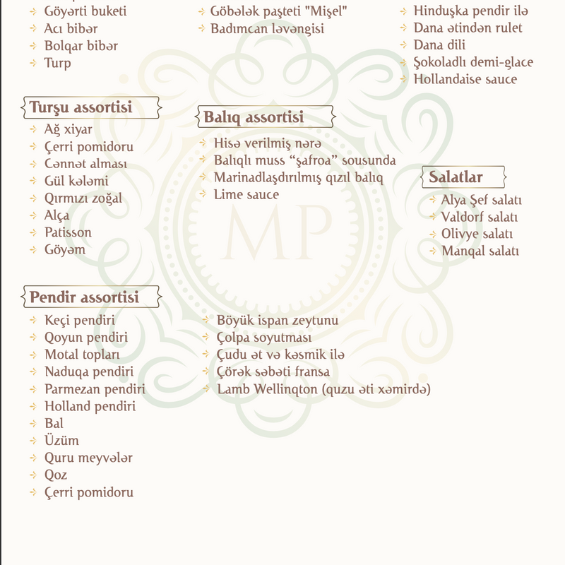 Banket menu